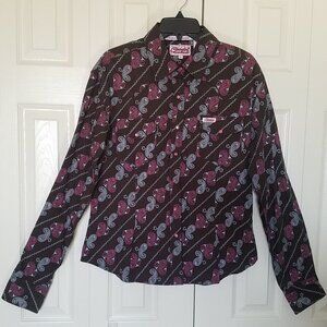 COWGIRL HARDWARE Western Shirt Paisley Cow Pink Pearl Snap Womens XL
